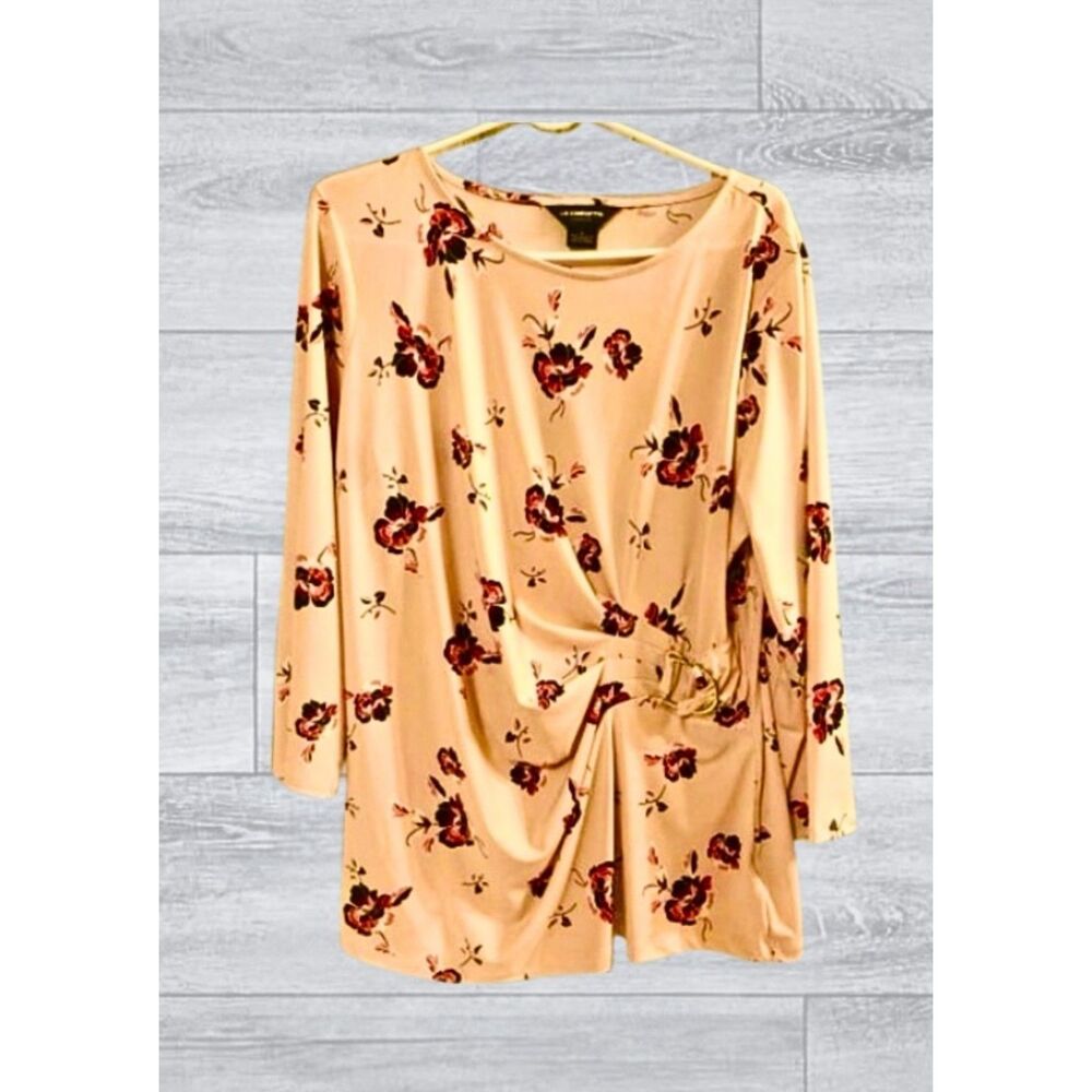 Liz Claiborne Floral Buckle Blouse 3/4 Sleeve Large